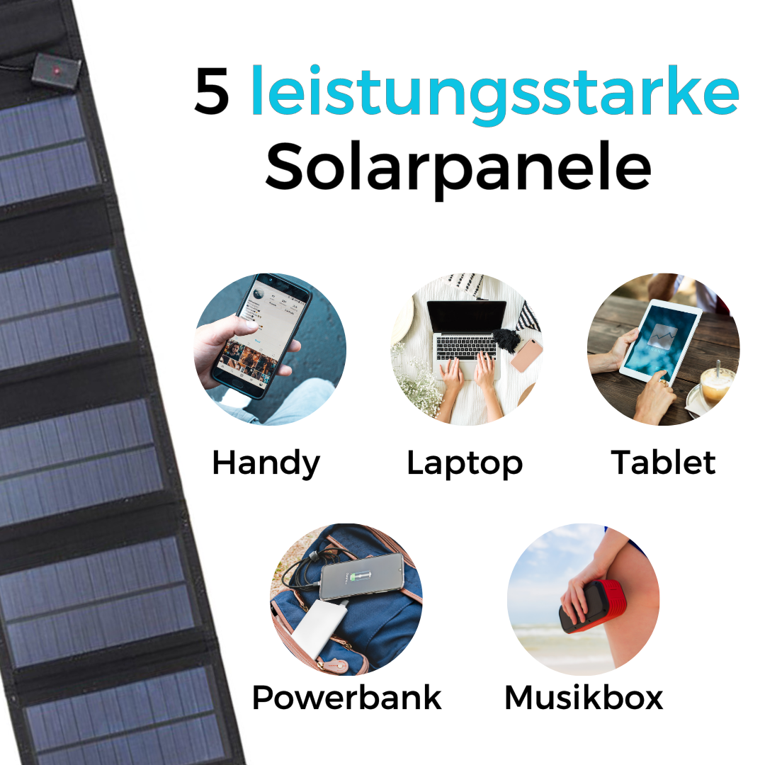 POWER Tragbare Solarpanel mit USB-Anschluss für unterwegs